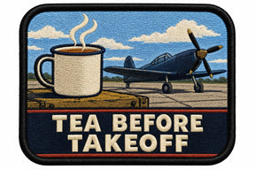 Tea Before Takeoff embroidered patch design preview - 120mm