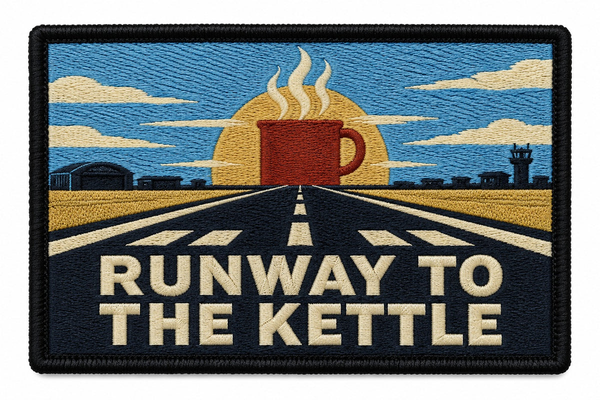 Runway To The Kettle embroidered patch design preview - 120mm
