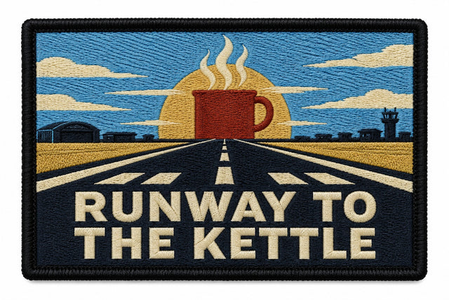 Runway To The Kettle embroidered patch design preview - 120mm