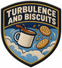 Turbulence And Biscuits embroidered patch design preview - 120mm
