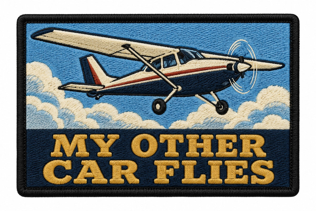 My Other Car Flies embroidered patch design preview - 120mm