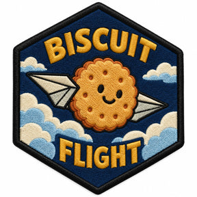 Biscuit Flight embroidered patch design preview - 110mm