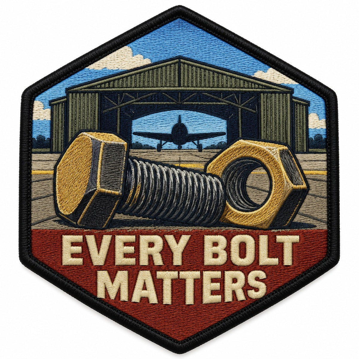 Every Bolt Matters embroidered patch design preview - 110mm