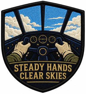 Steady Hands Clear Skies embroidered patch design preview - 120mm