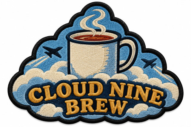 Cloud Nine Brew embroidered patch design preview - 110mm