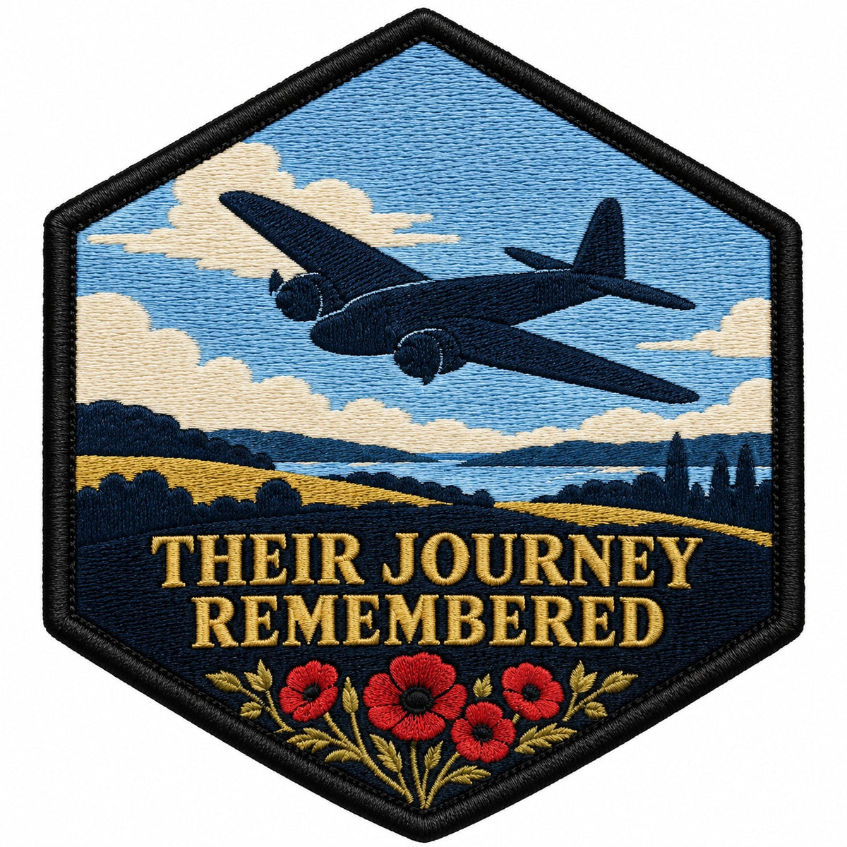 Their Journey Remembered embroidered patch design preview - 120mm