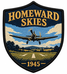 Homeward Skies 1945 embroidered patch design preview - 130mm
