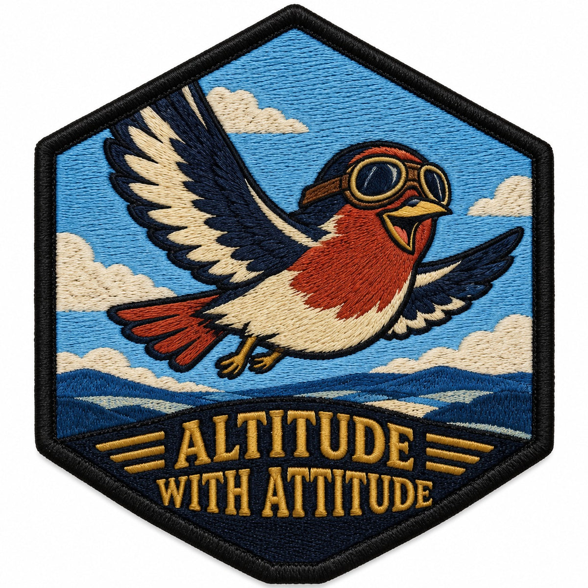 Altitude With Attitude embroidered patch design preview - 120mm