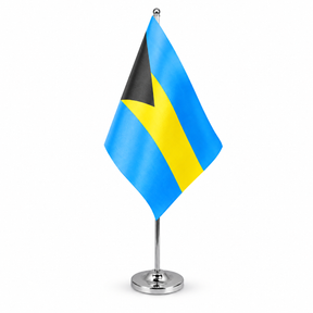Bahamas satin table flag 9 x 6 inches on telescopic chrome pole and round base