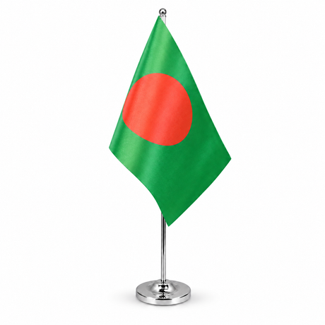 Bangladesh satin table flag 9 x 6 inches on telescopic chrome pole and round base