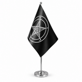 Baphomet Church of Satan satin table flag 9 x 6 inches on telescopic chrome pole and round base