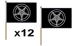 Flagmania Baphomet Church of Satan wooden hand flags, 9x6 inch, pack of 12, no bases