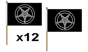 Flagmania Baphomet Church of Satan wooden hand flags, 9x6 inch, pack of 12, no bases