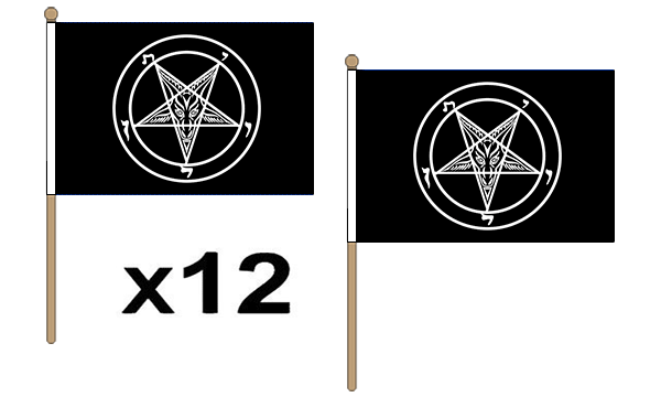 Flagmania Baphomet Church of Satan wooden hand flags, 9x6 inch, pack of 12, no bases