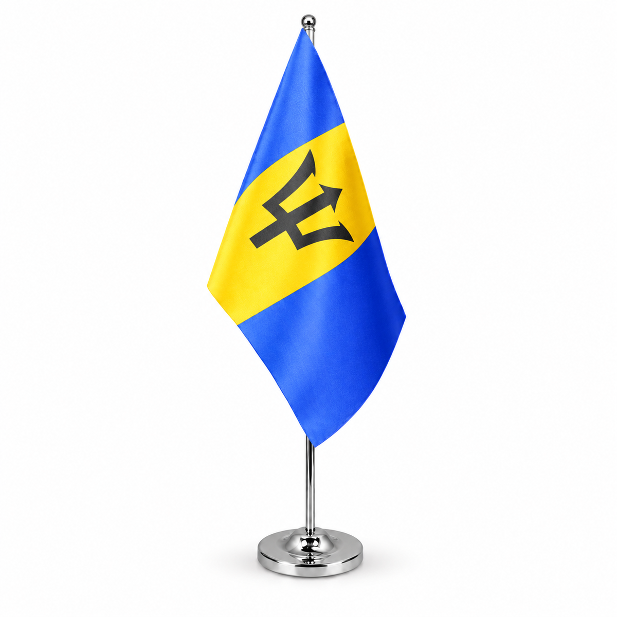 Barbados satin table flag 9 x 6 inches on telescopic chrome pole and round base