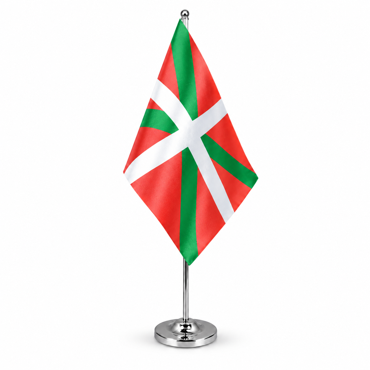 Basque Ikurrina satin table flag 9 x 6 inches on telescopic chrome pole and round base