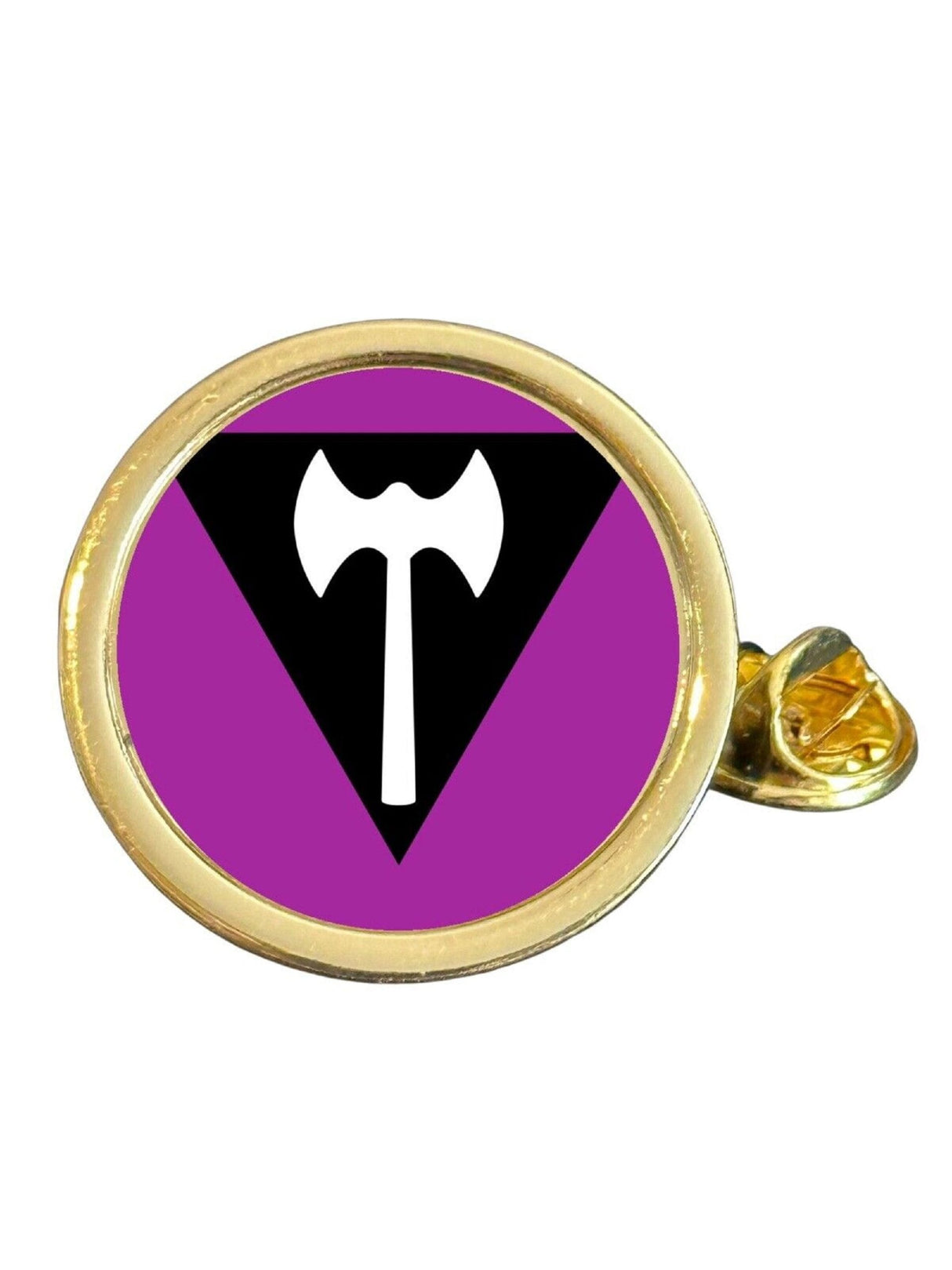 Labrys Lesbian LGBTQ+ Pride Gold Plated Domed Lapel Pin Badge in Bag image 0