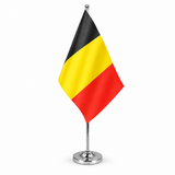 Belgium satin table flag 9 x 6 inches on telescopic chrome pole and round base