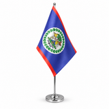 Belize satin table flag 9 x 6 inches on telescopic chrome pole and round base