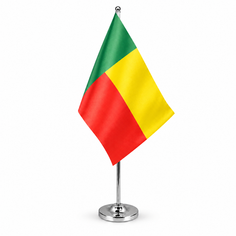 Benin satin table flag 9 x 6 inches on telescopic chrome pole and round base