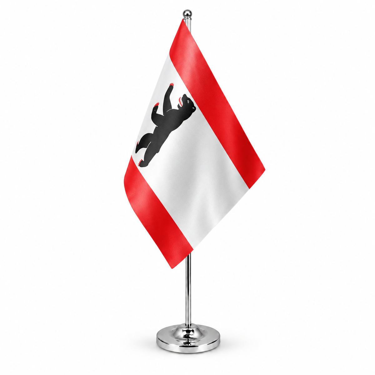 Berlin satin table flag 9 x 6 inches on telescopic chrome pole and round base