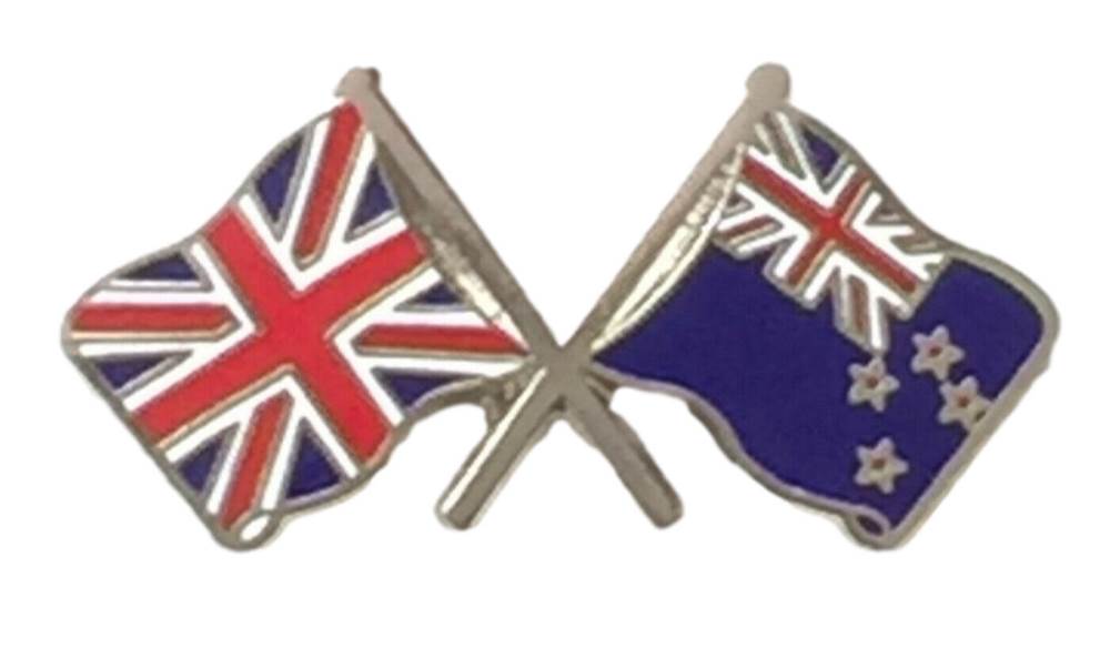 Great Britain & New Zealand Flags Friendship Enamel Lapel Pin Badge T071 image 0