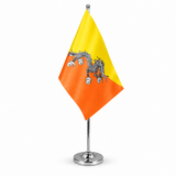 Bhutan satin table flag 9 x 6 inches on telescopic chrome pole and round base