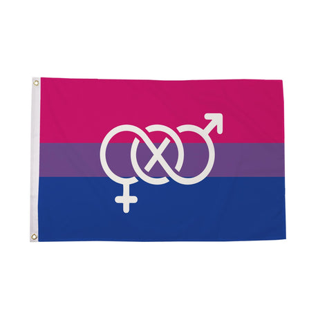 Bisexual Pride Flag 5ft x 3ft with pink purple blue colours and gender symbols