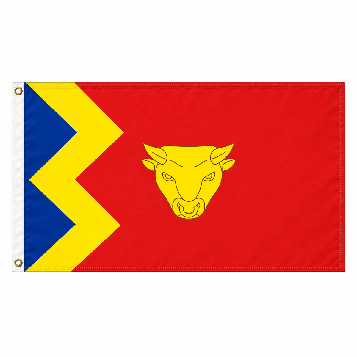 Birmingham city flag with yellow bull head on red and blue, 5ft x 3ft