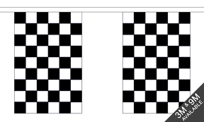 Flagmania Black and White Check Bunting, 9 metre bunting