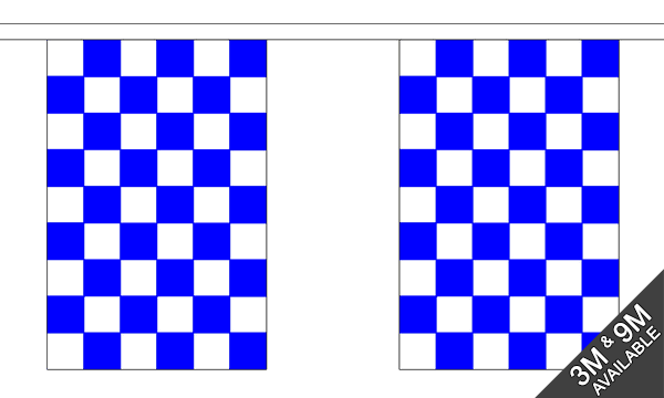 Blue and White Check 3 metre bunting, 10 flags - Flagmania