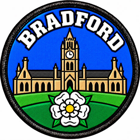 Bradford Yorkshire City Clock Tower White Rose 80mm Embroidered Patch
