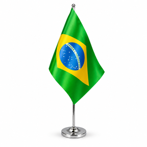 Brazil satin table flag on telescopic chrome pole and round base