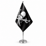 Brethren of the Coast black pirate satin table flag with chrome stand