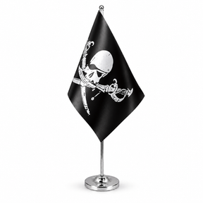Brethren of the Coast black pirate satin table flag with chrome stand