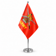 British Army red satin table flag on telescopic chrome pole and round base
