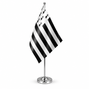 Brittany Gwenn ha Du satin table flag on chrome pole and round base