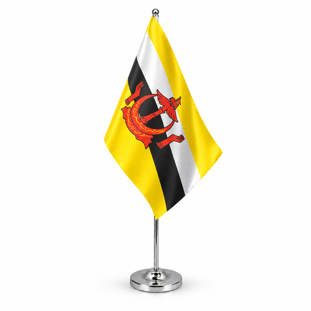 Brunei satin table flag on telescopic chrome pole and round base
