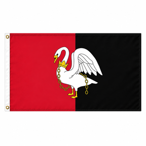Buckinghamshire new-design flag with white swan on red and black, 5ft x 3ft