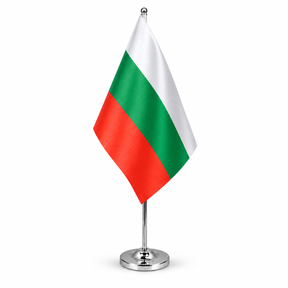 Bulgaria satin table flag on telescopic chrome pole and round base