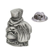 Bulldog wearing a small top hat and studded collar antique silver-tone pewter lapel pin badge