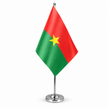 Burkina Faso satin table flag on telescopic chrome pole and round base