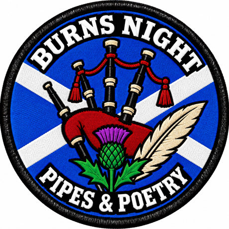 Burns Night Pipes & Poetry Scottish Bagpipes 80mm Embroidered Patch