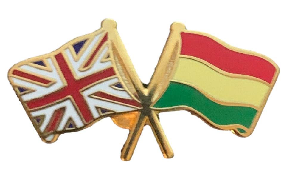 Union Jack & Bolivia Flags Friendship Courtesy enamel Lapel Pin Badge T619 image 2