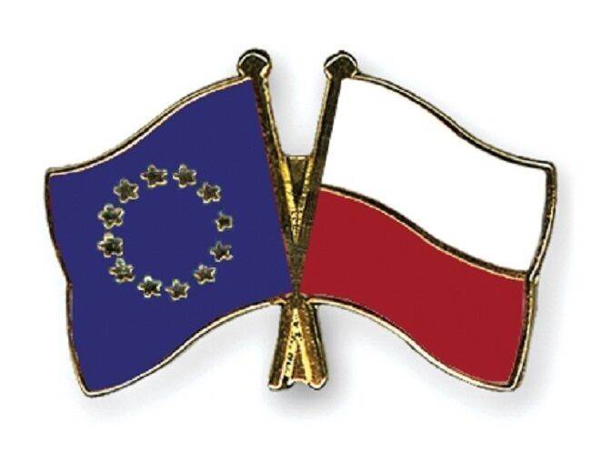EU European Union & Poland Flags Friendship Courtesy Enamel Lapel Pin Badge image 0