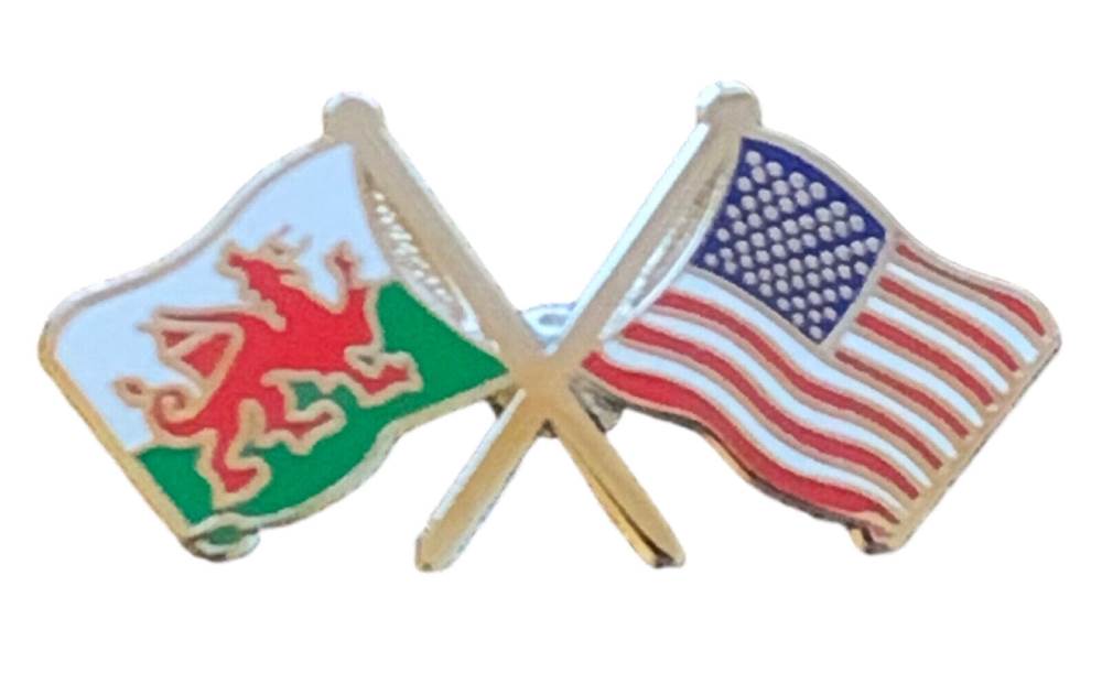 Wales & U.S.A. America Flags Friendship Courtesy Enamel Lapel Pin Badge T170 image 1