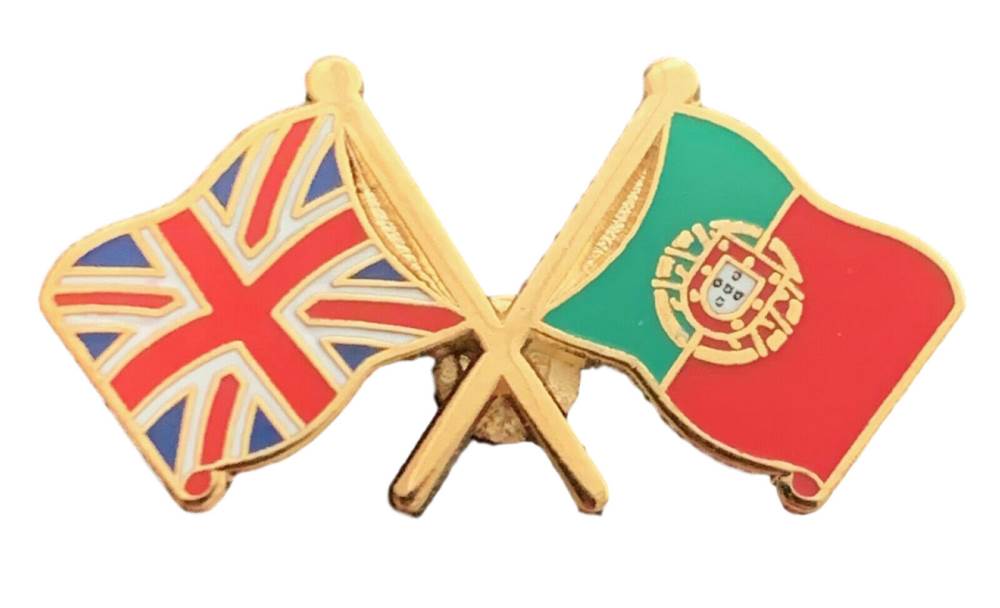 Union Jack & Portugal Flags Friendship Courtesy enamel Lapel Pin Badge T499 image 2