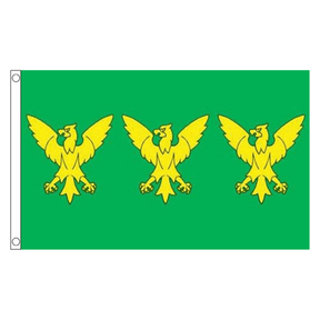 Caernarfonshire county flag with three gold eagles on green, 5ft x 3ft