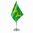 Caernarfonshire green satin table flag with gold eagles on chrome stand