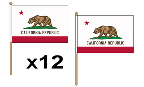 Flagmania California wooden hand flags, 9x6 inch, pack of 12, no bases